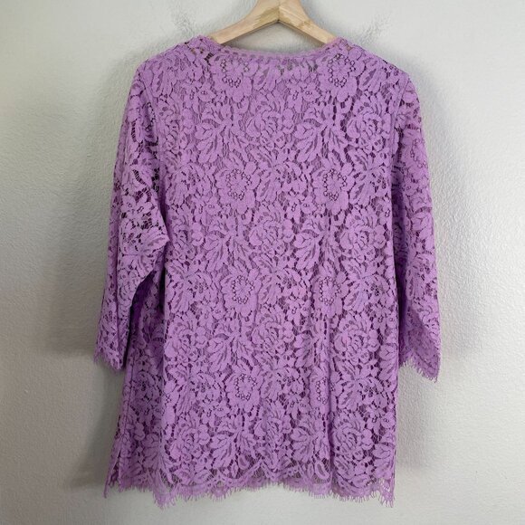 Isaac Mizrahi Live! Womens Plus 1X Lavender Lace Overlay Tunic Top 3/4 Sleeve - Picture 9 of 9